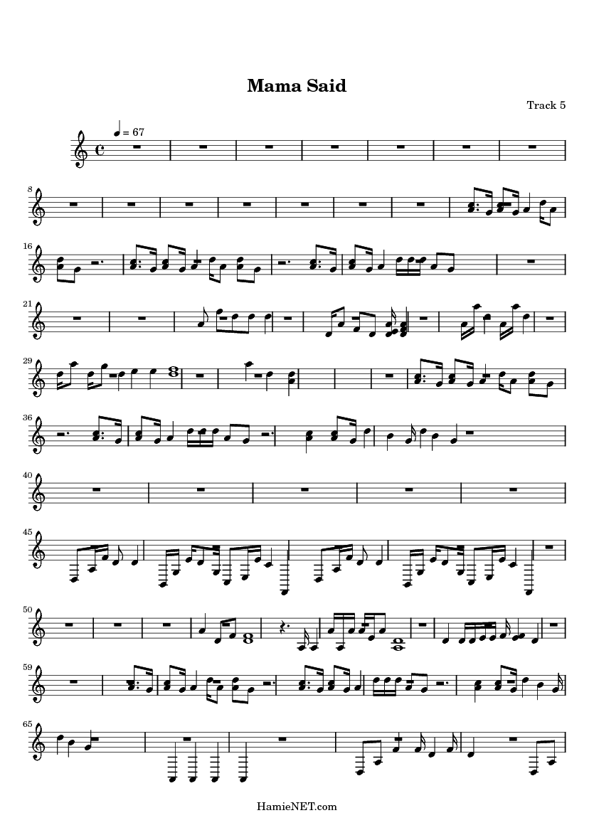 Mama Said Sheet Music Mama Said Score •