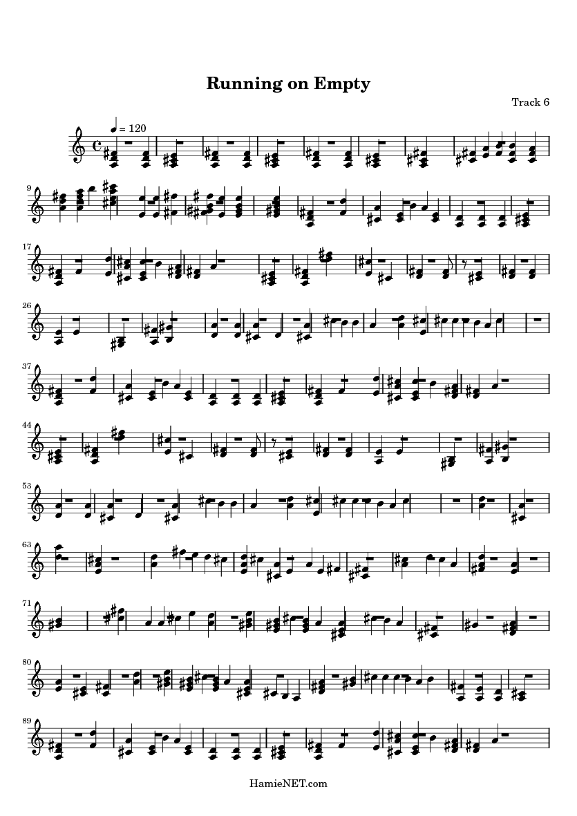Running on Empty Sheet Music - Running on Empty Score • HamieNET.com
